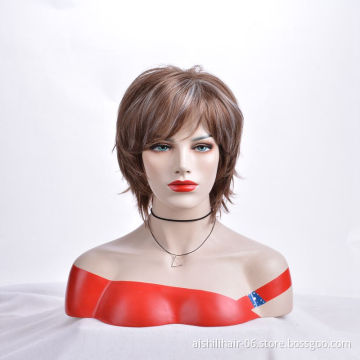 The 2018 best-selling reddish-brown short straight synthetic fiber wig is used daily